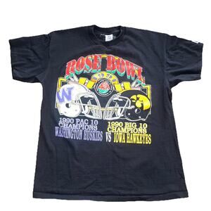 VTG 1990 Iowa Hawkeyes Rose Bowl Shirt Mens L ? Black Single Stitch USA Made Tee